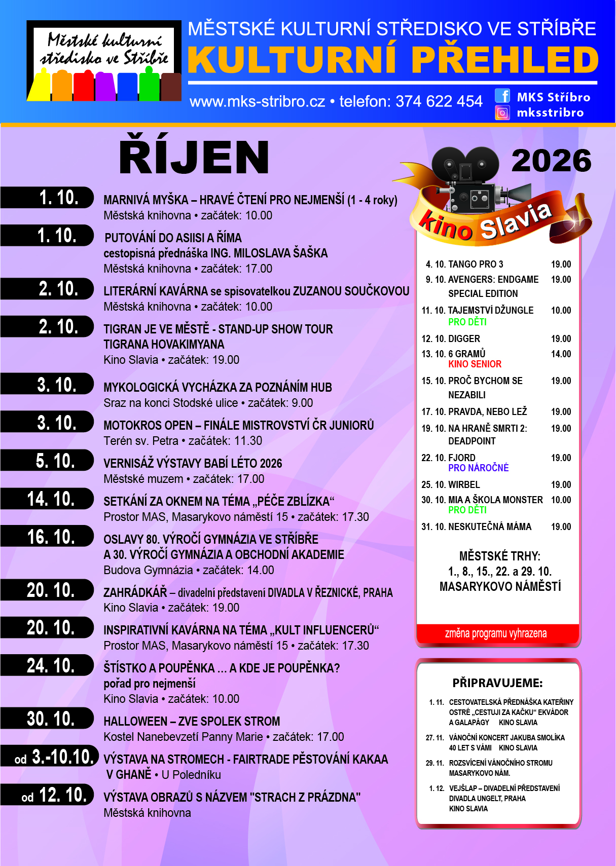 Kulturní přehled ŘÍJEN